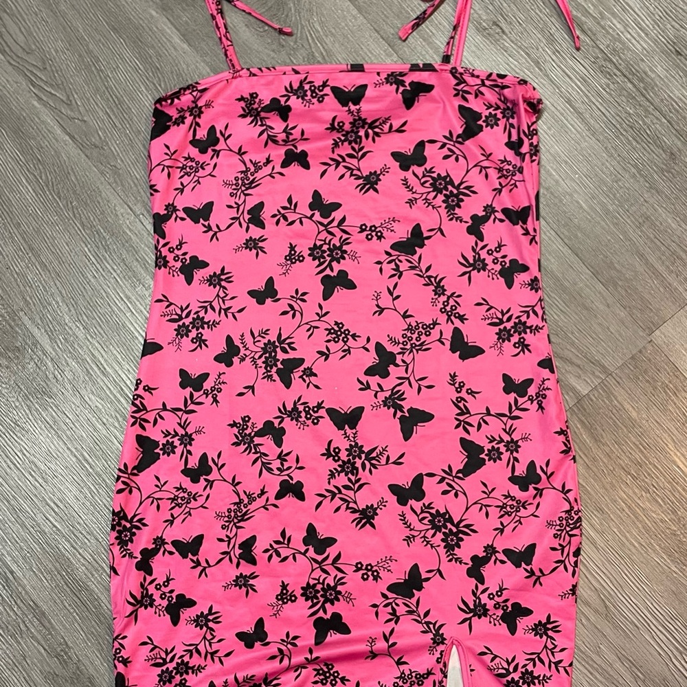 Pink Dress with Black Butterfly Print